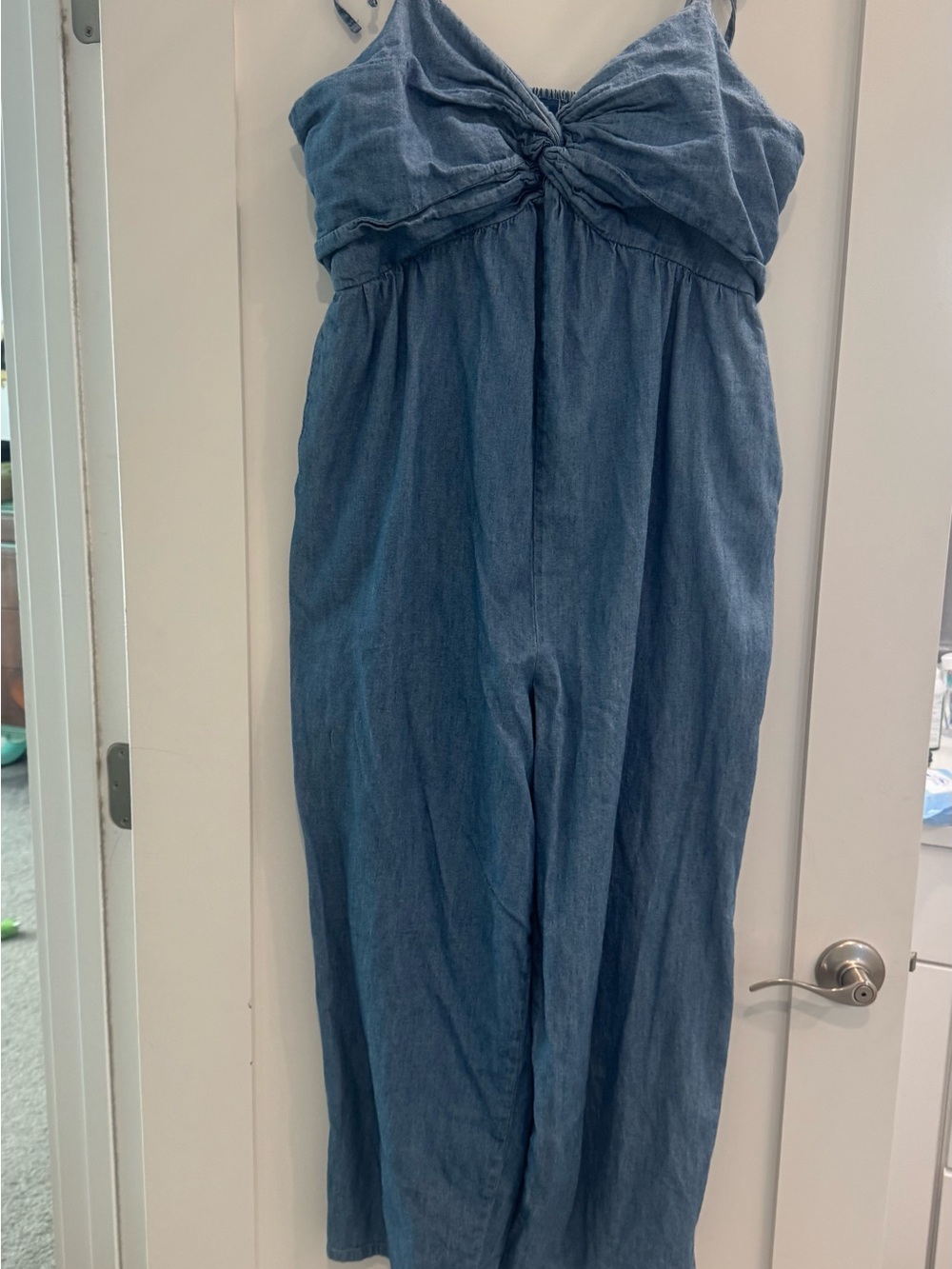 Old Navy Light Blue Chambray Knot-Front Jumpsuit - Picture 3 of 7